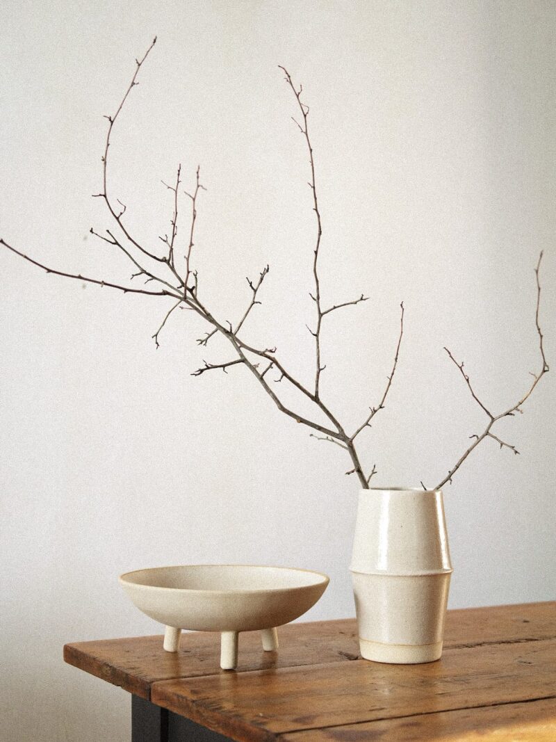 Bol 28 cm Japandi din gresie ceramica bej cu continut de samota | POEMI