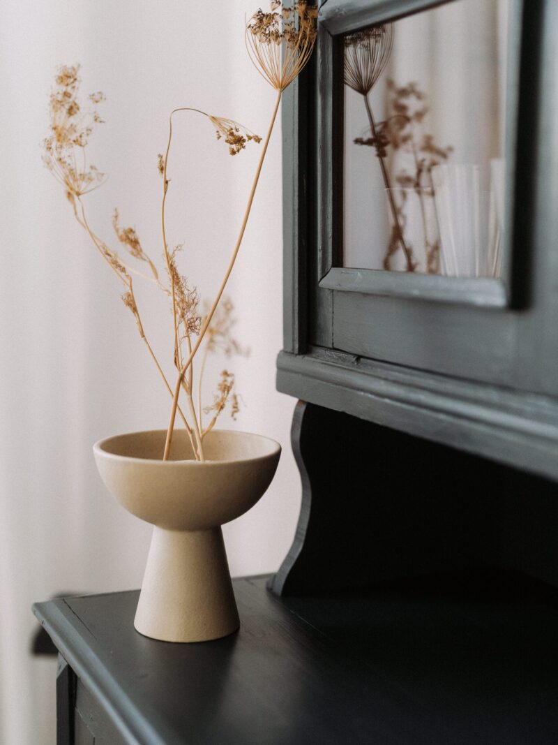 Pocal cu kenzan Japandi din gresie ceramica bej | POEMI